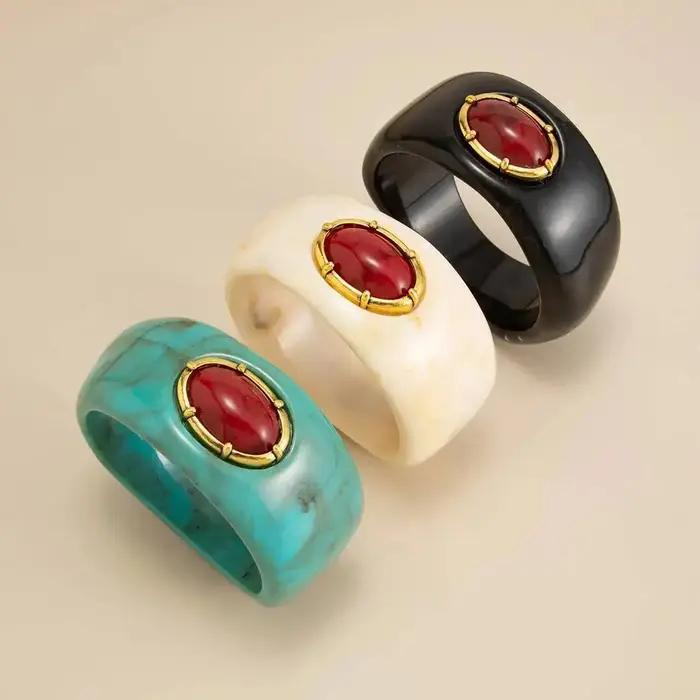 Bracelet manchette en résine acrylique géométrique irrégulier Lacteo Bohemia pour femmes