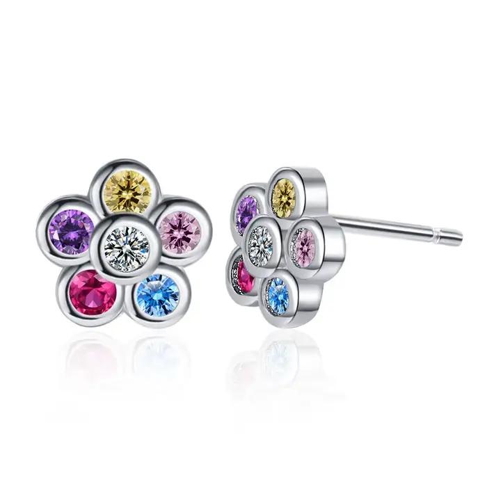 Boucles d'oreilles en argent Sterling 925 avec zircon arc-en-ciel pour femmes