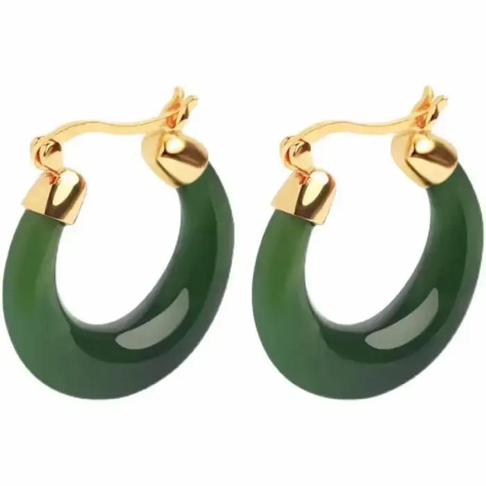 Boucles d'oreilles créoles en jaspe naturel Hetian pour femme, breloque originale, bijoux de haute qualité, cadeau de dîner, frais et ancien, designer