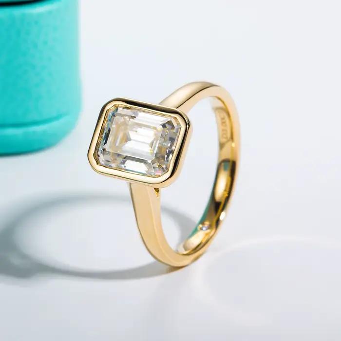AnuJewel-Bague de fiançailles en argent regardé 925 pour femme, émeraude taillée, document D Moissanite jaune, vente en gros de bijoux, 3ct