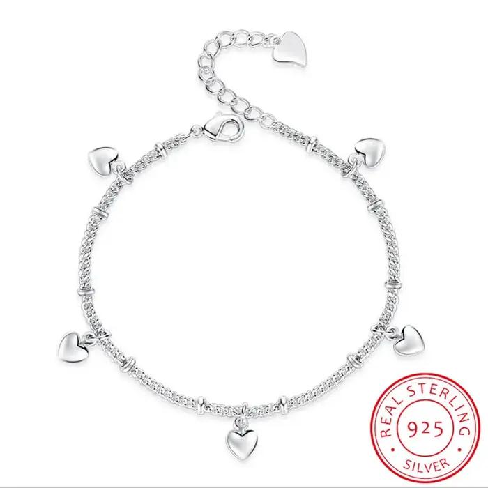 925 Bracelets en argent Sterling pour femmes cinq amour coeur breloque chaîne en argent Bracelet pul