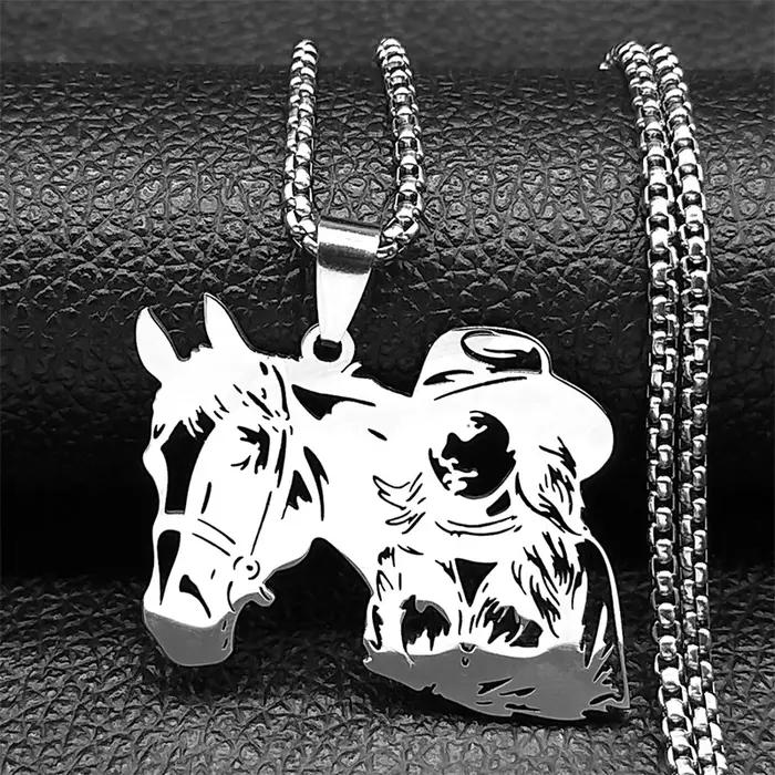 Cheval Animal cavalier fille pendentif collier pour hommes femmes en acier inoxydable or/argent/noir couleur chevaux amant colliers bijoux