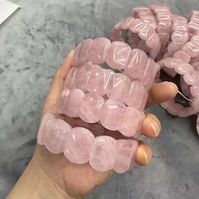 Bracelet de perles en pierre de Quartz Rose de qualité AA