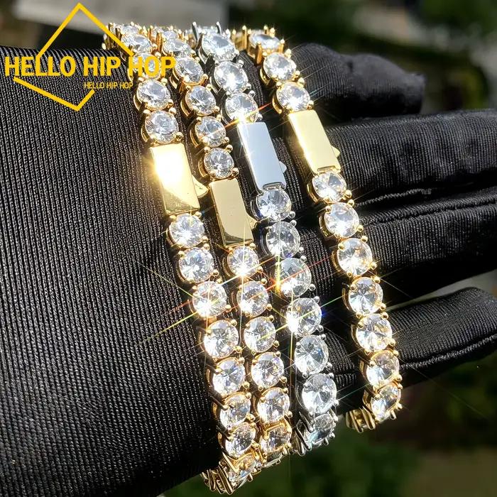 Bracelet chaîne tennis à fermoir à ressort pour hommes et femmes, couleur or, 1 rangée de zircone cu