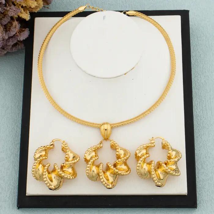 Ensemble de bijoux africains plaqués or 18 carats pour femmes, grand Design audacieux, boucles d'ore