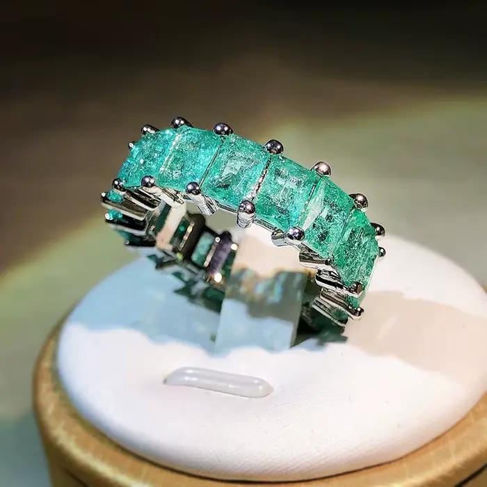 Bague de princesse carrée Paraiba incrustée de haute qualité pour femmes