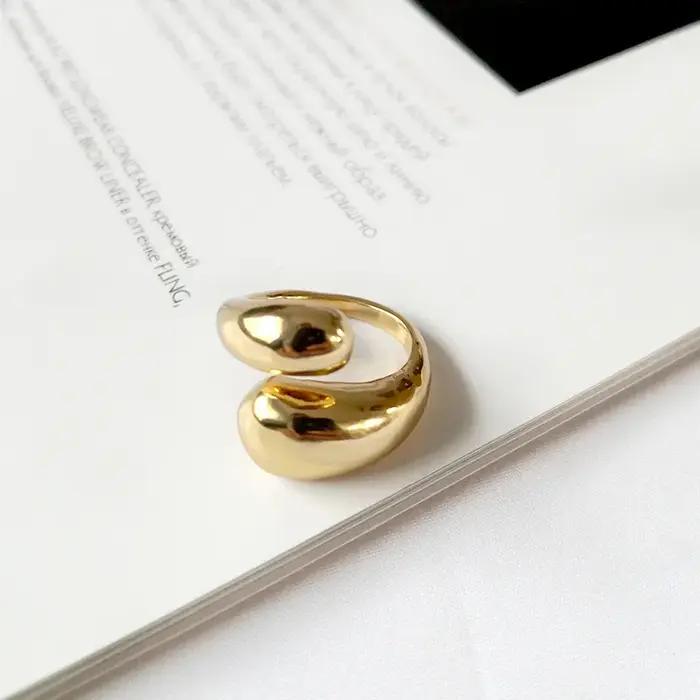 Bague ouverte en forme de goutte d'eau style punk rock pour femmes en acier inoxydable plaqué or 18 carats occasions spéciales punk rock alliance fantaisie