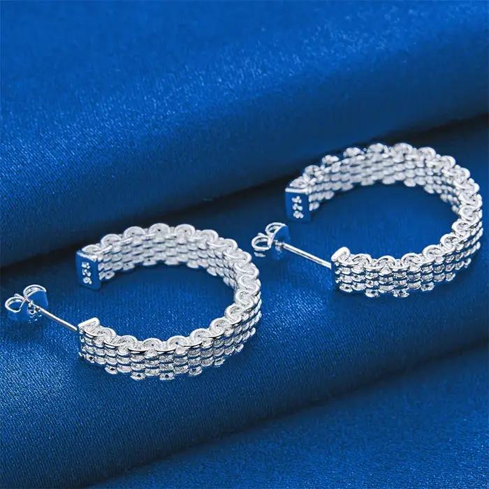 Boucles d'oreilles tressées en argent sterling 925 pour femmes, élégantes et modernes, idéales pour les occasions spéciales et les fêtes