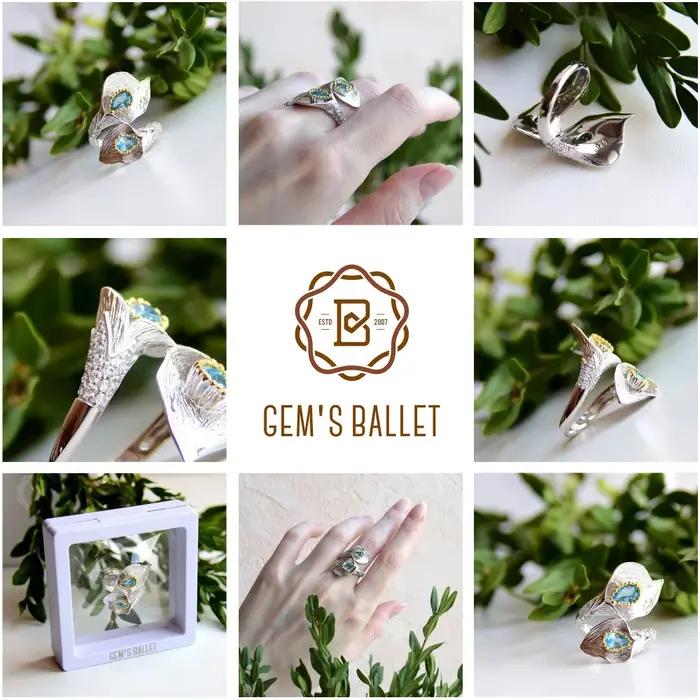 Bague ajustable en topaze bleue suisse naturelle avec zirconium pour femmes occasions spéciales vintage chic