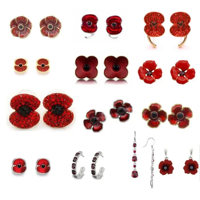 Boucles d'Oreilles en Coquelicot Rouge Bijou Commémoratif Vintage Cadeau Femme Occasions Spéciales