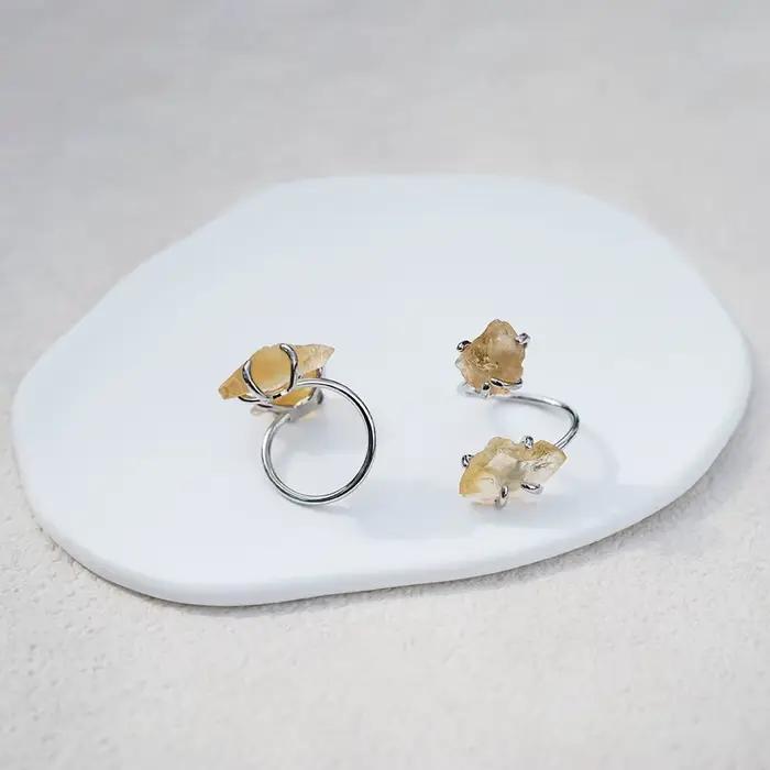 Bague ouverte en Citrine irrégulière pour femmes et filles