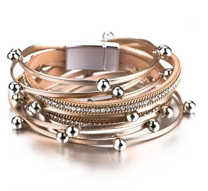 YLWHJJ – Bracelet enroulé en cuir perlé pour femmes
