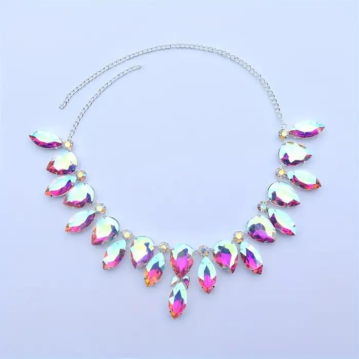 Grand collier exagéré en strass, collier luxueux en pierre scintillante, collier exagéré romantique,