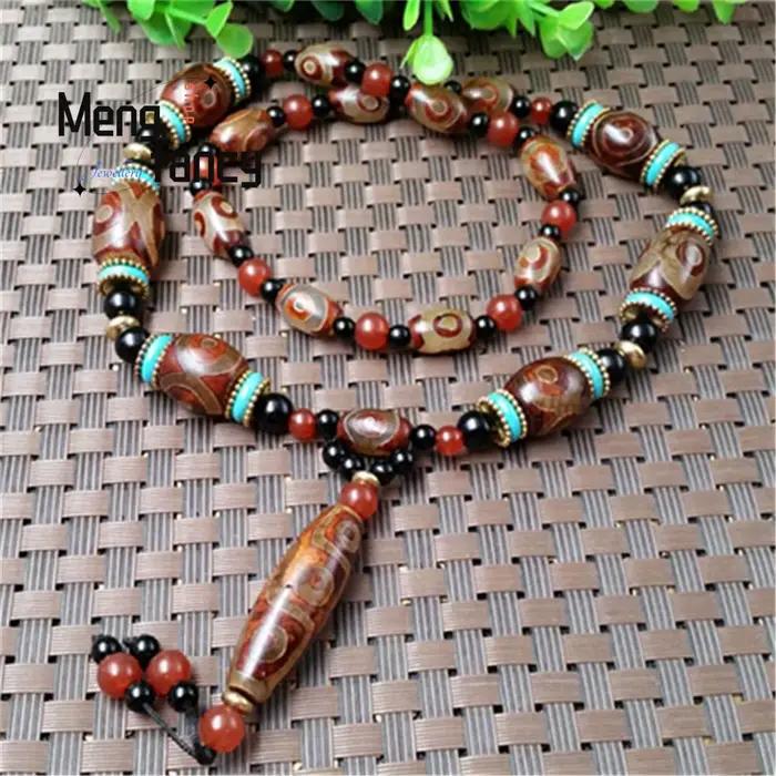 Collier de perles célestes à neuf yeux givrées rétro en agate naturelle pour femmes, bijou unique à offrir pour occasions spéciales
