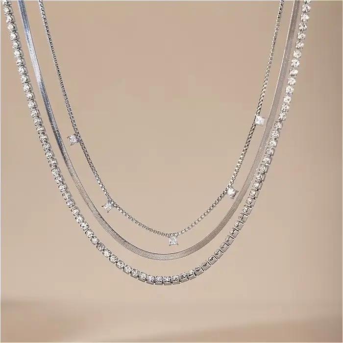 Collier multicouche empilable européen en acier inoxydable anti-allergie, minimaliste, pour femme, de qualité supérieure, polyvalent, chaîne de clavicule, cadeaux