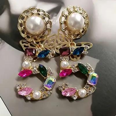 Boucles d'Oreilles Grandes Déclarations en Cristal Élégantes pour Femmes Occasions Spéciales Voyage Anniversaire Mariage