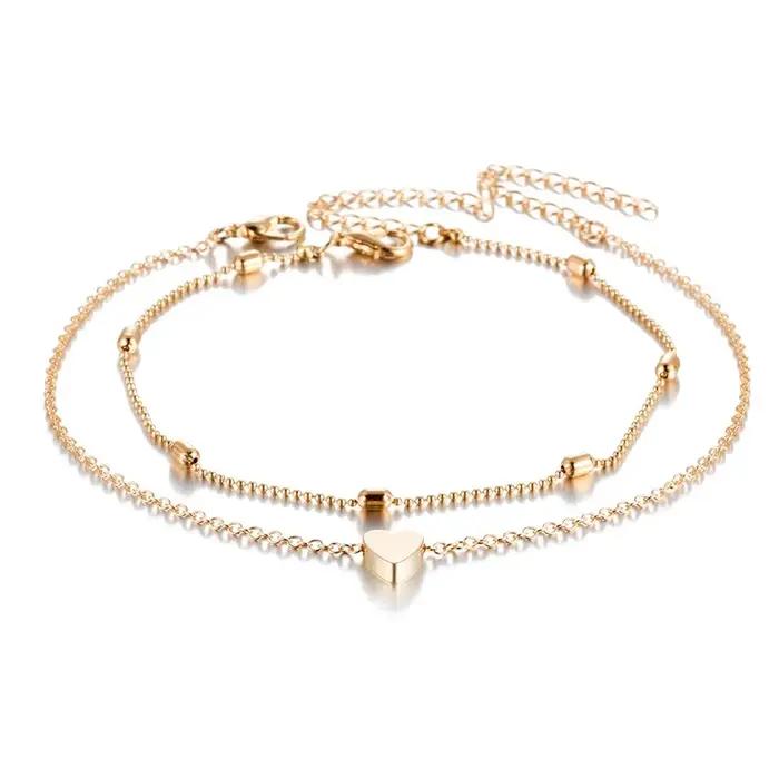Bracelet de cheville en forme de cœur élégant pour femmes, bijou de cheville en métal or rouge à porter pour diverses occasions spéciales