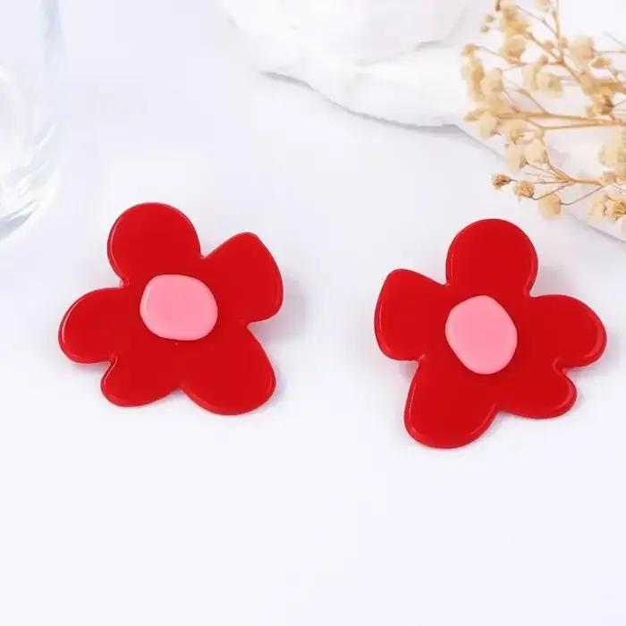 Boucles d'oreilles en acrylique rouge à grande fleur pour femmes et filles, breloques minimalistes p