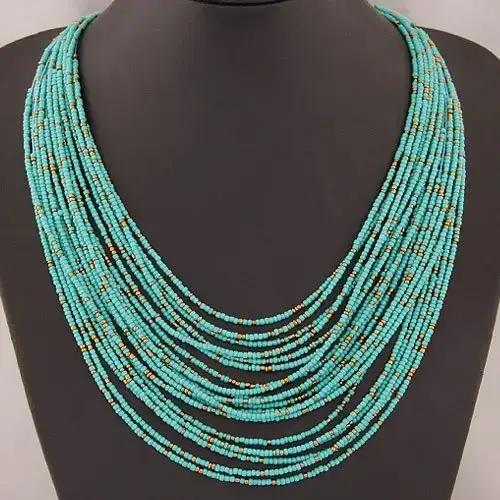Collier de perles de riz créativité plusieurs couches tissage à la main bohême embellissement femme réglable mode