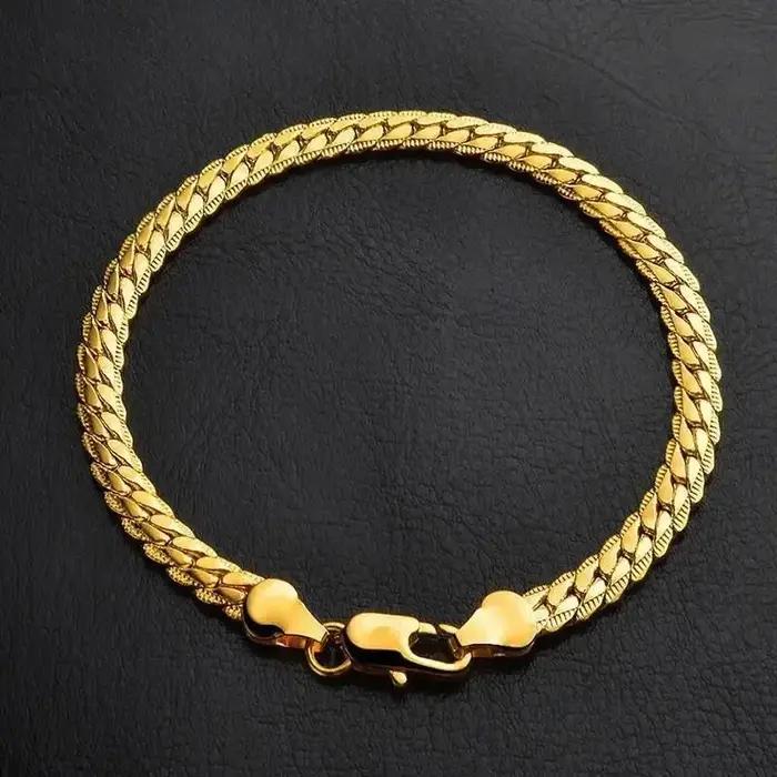 Collier chaîne serpent plate de 5 mm en or pur 18 carats AU750
