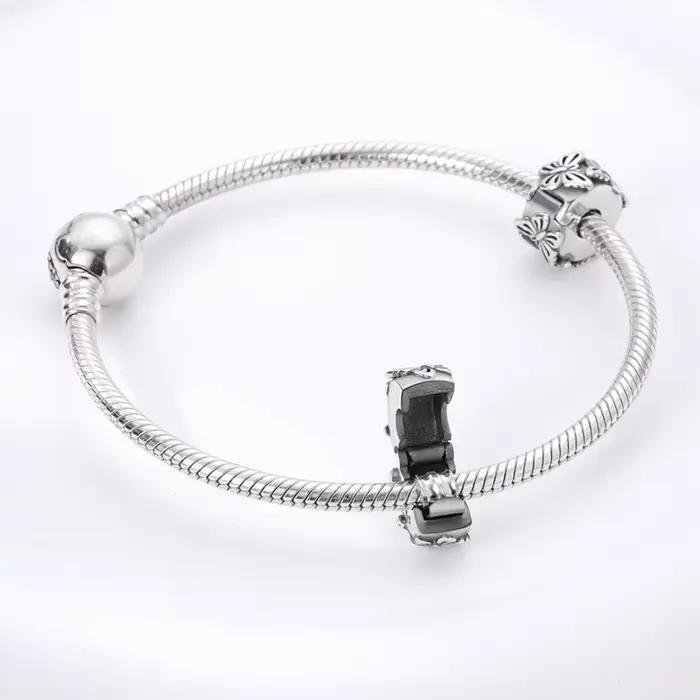 Chaîne de sécurité en argent 925, motif bande de cœurs, perles de charme pour bracelet original, bijoux DIY