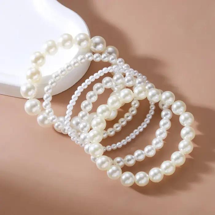 Ensemble de Bracelets en perles d'imitation blanches pour femmes