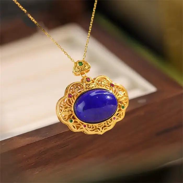 Colliers classiques de films de lapis-lazumovies, pendentif en cristal creux, bijoux en or antique,