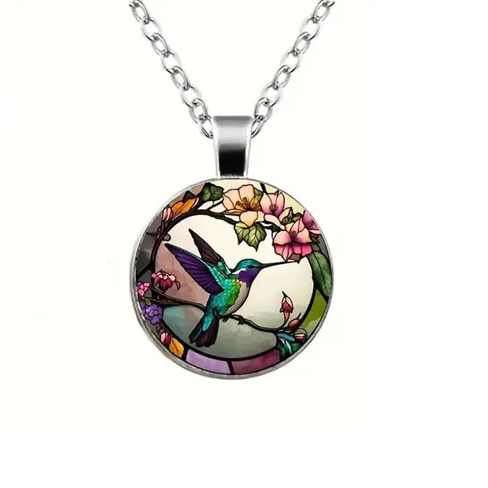 Mignon rond colibri dôme en verre Cabochon pendentifs colliers mode oiseau forêt tropicale bijoux accessoires