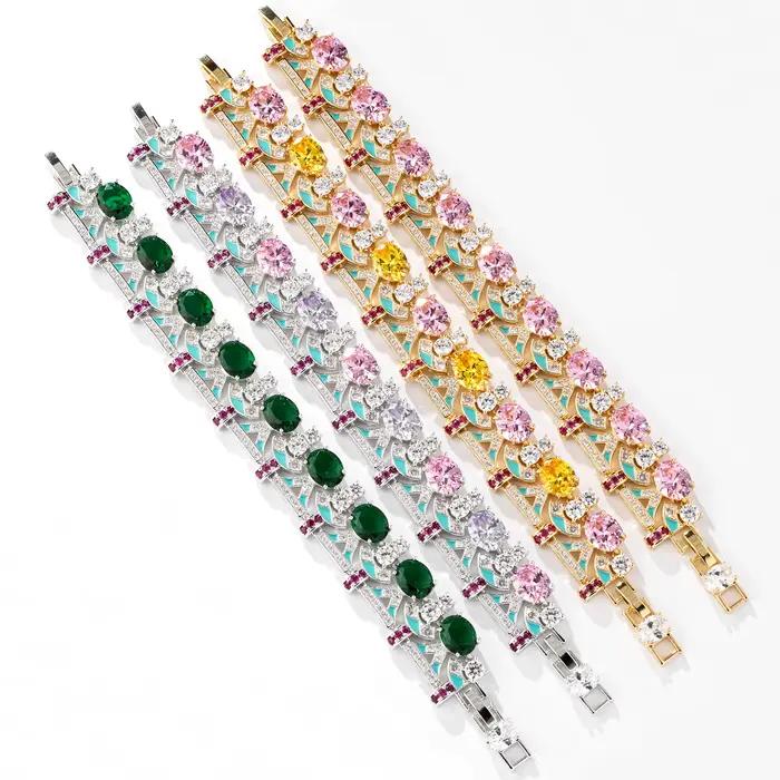Bracelet à fermoir géométrique en zircon rose pour femme accessoire de mode chic et moderne polyvalent pour diverses occasions et styles