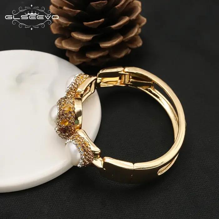 GLSEEVO – Bracelet en perles baroques naturelles pour femmes, incrusté de strass, exquise, personnalité de la mode, bijoux de fête de luxe pour dames