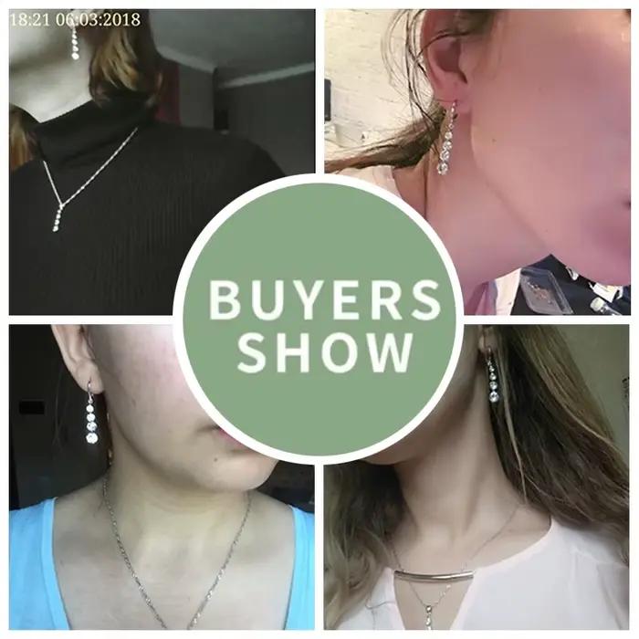 Ensembles de bijoux exquis en argent regardé 925 pour patients, style long, cristal autrichien, colliers et boucles d'oreilles, accessoire de mariage