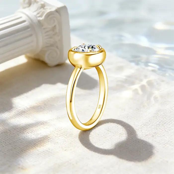 Bague solitaire ronde en Moissonite en argent Sterling 925 pour occasions spéciales bijou fin cadeau d'anniversaire pour femme alliance de mariage engagement romantique