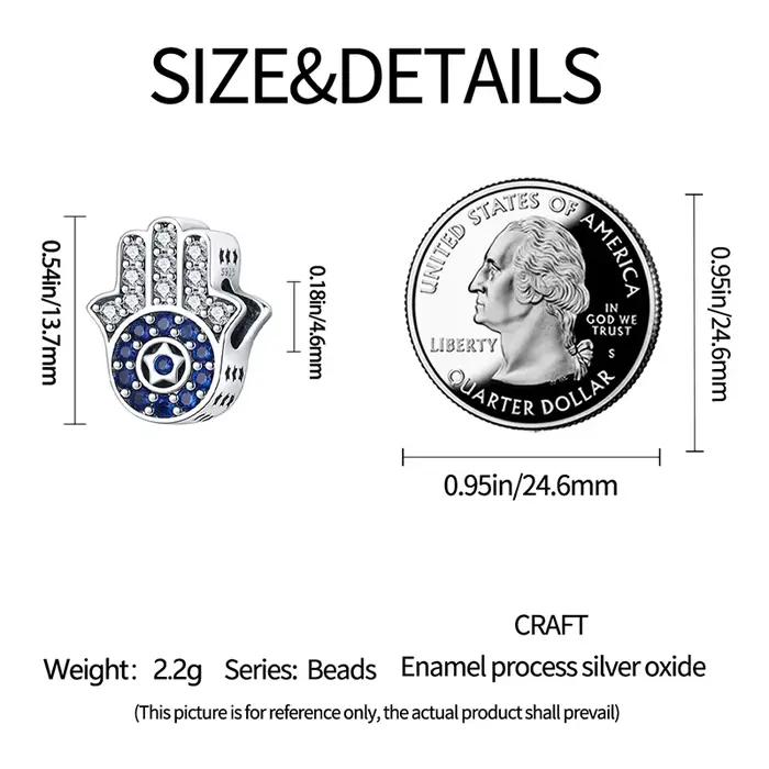 Breloque en argent sterling 925 à l'effigie de la main de Fatima perles zirconium blanche pour femmes bijoux protection chance cadeau anniversaire DIY