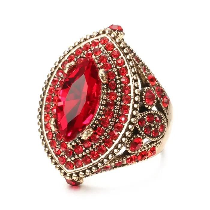 Grand anneau de déclaration en Zircon vert bleu rouge pour femmes, Style Vintage, plaqué or, Design