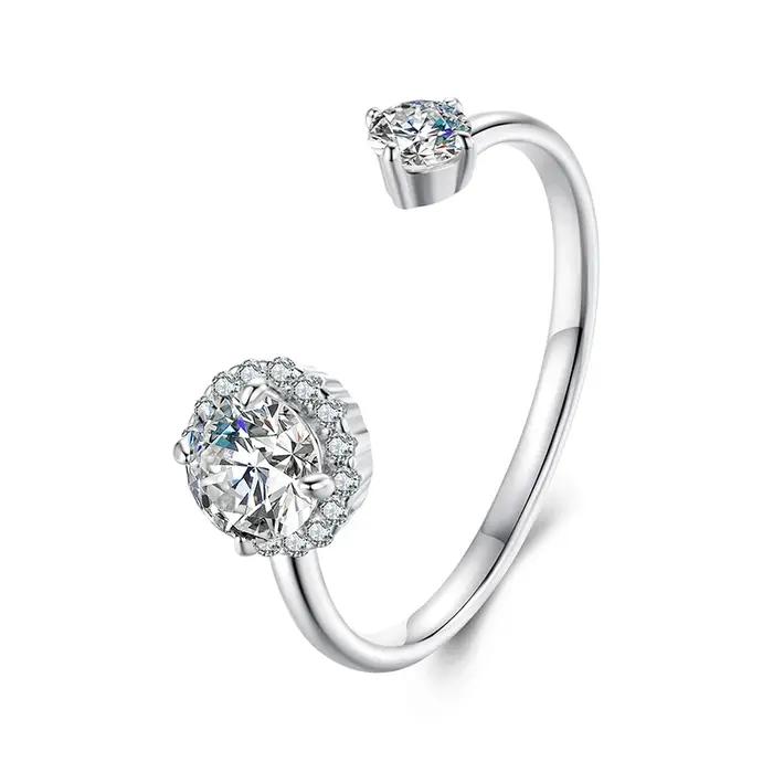 BAMOER Moissanite Plaqué Or Blanc Bague Ajustable En Argent Sterling 925