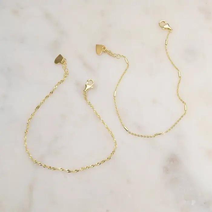 Bracelets en or à deux couches pour femmes et filles, acier inoxydable plaqué or 18 carats, imperméables, réglables, minimalistes, empilables d'été, résistant à l'usure quotidienne, pour les occasions spéciales