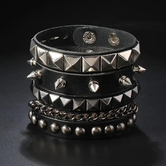 Bracelet gothique Punk noir pour hommes et femmes