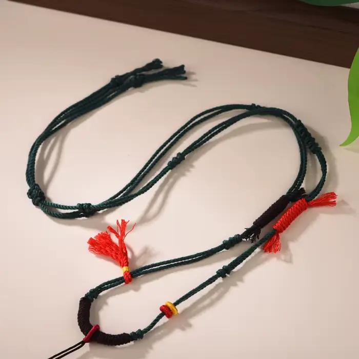 Collier Thangka Zakiram en corde tissée à la main tibétaine, collier en corde de coton, style ethnique rétro, cordon de cou, pendentif porte-bonheur