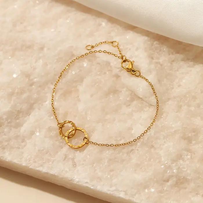 CARLIDANA-Bracelet Éternel à Double Anneau pour Femme, Simple, en Acier Inoxydable, Plaqué Or 18k, Cercle Rond, Bijou de Bateau Chia