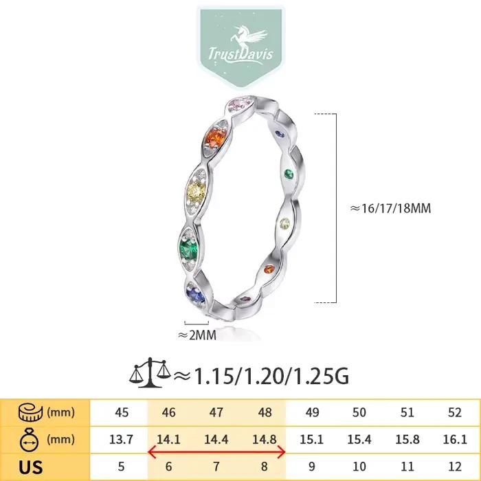 Trustdavis – bague en argent 925 véritable pour femmes, bijoux fins, à la mode et de luxe, avec Zircon coloré, taille 6 7 8, joli cadeau, DS4923