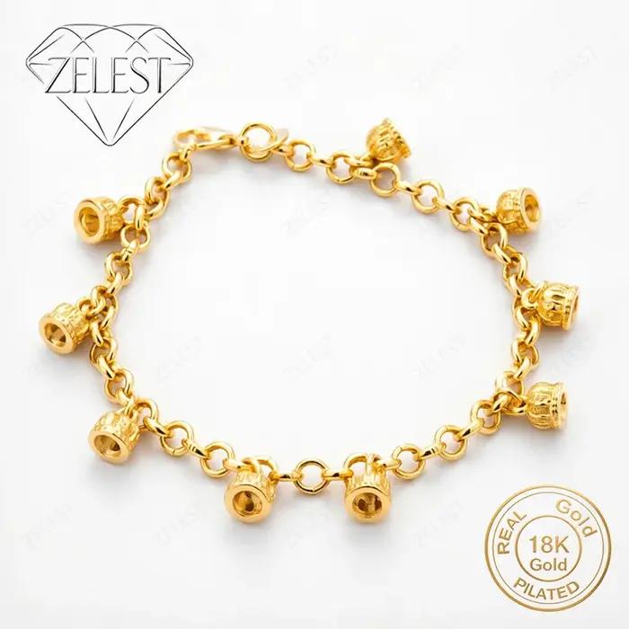 Bracelet cloche exquis en argent sterling 925 plaqué or 18 carats, 8 pouces, pour femmes, mode, mari