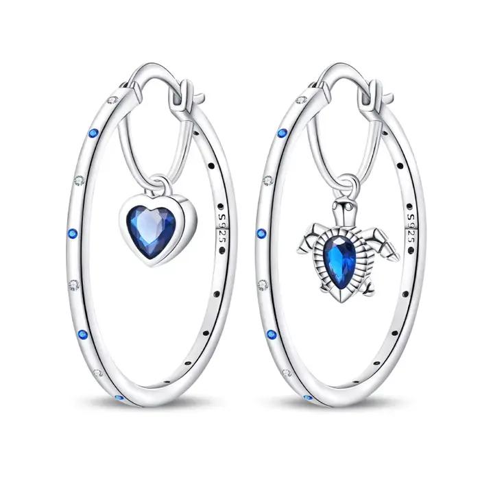 Nouvelles boucles d'oreilles en argent sterling 925 en forme de tortue de mer pour femme, brillantes