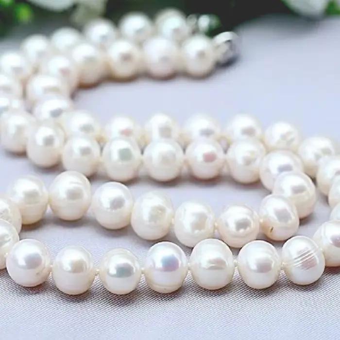 Colliers de perles naturelles 9-10mm, bijoux en perles d'eau douce, collier en argent Sterling 925 pour femmes, cadeau de fiançailles