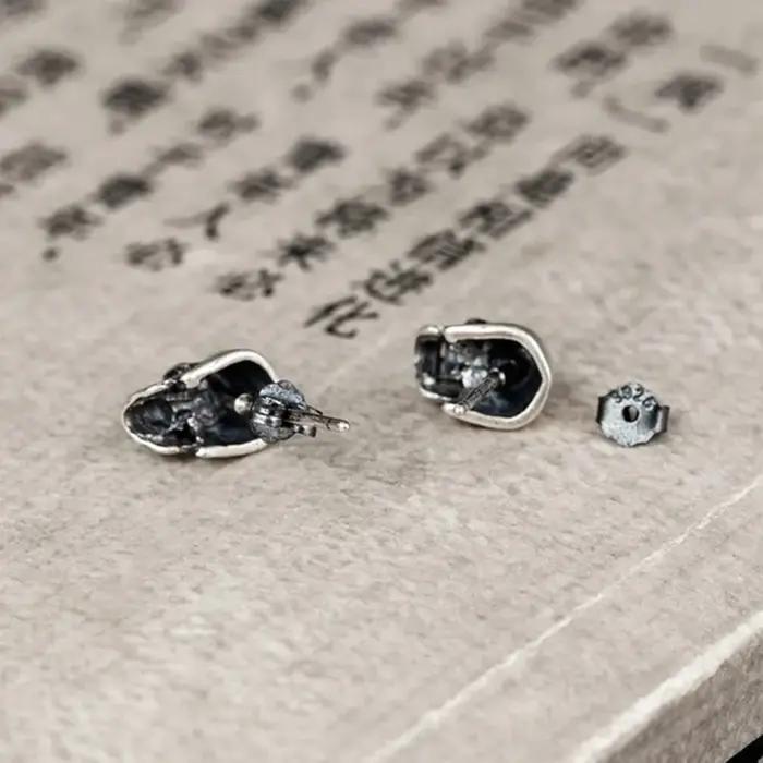 MKENDN 100% 925 argent Sterling créatif rétro crâne boucle d'oreille à la mode rue Punk Style oreille broche pour hommes femmes bijoux fins