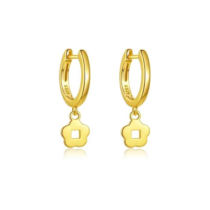 ANDYWEN 925 argent fleur balancent oreille manchette, bijoux floraux ajourés minimalistes, boucle d'
