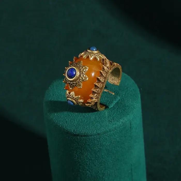 Bagues de Soleil Vintage en Or Bleu pour Femme