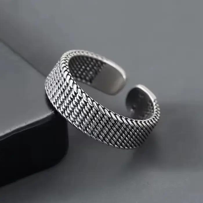 Bague à ligne géométrique pour hommes, bande réglable ouverte minimaliste, bijoux à la mode couleur