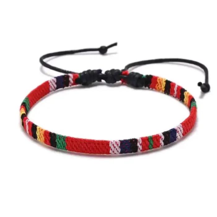 Bracelets à breloques unisexes faits à la main tissés en coton multicolores ethniques pour femmes hommes occasions spéciales