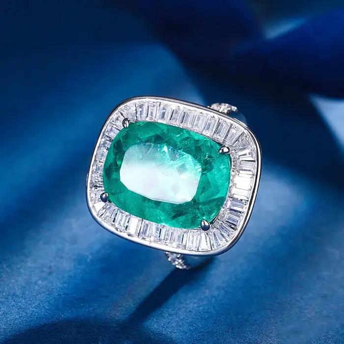 Bague émeraude saphir adrenSapphire vintage pour femme, bague en diamant de laboratoire de pierres p