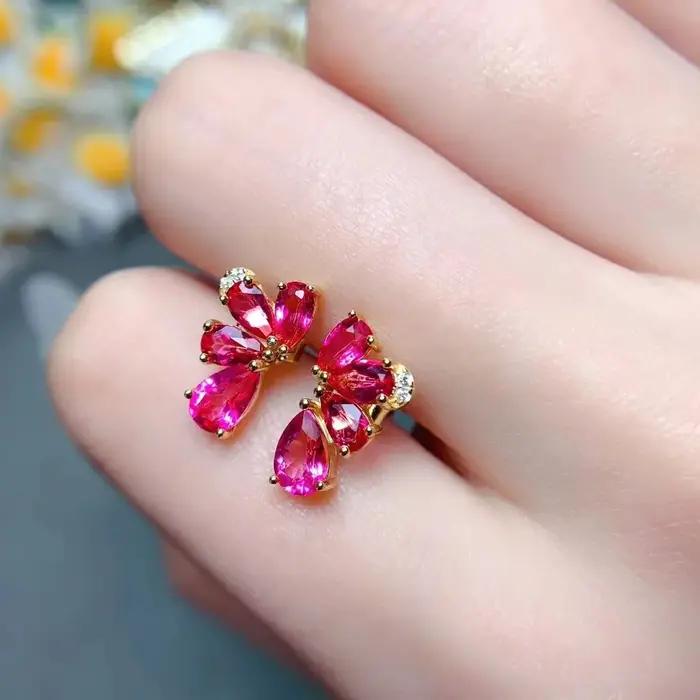 MeiBaPJ-Boucles d'oreilles en topaze rose naturelle pour femme